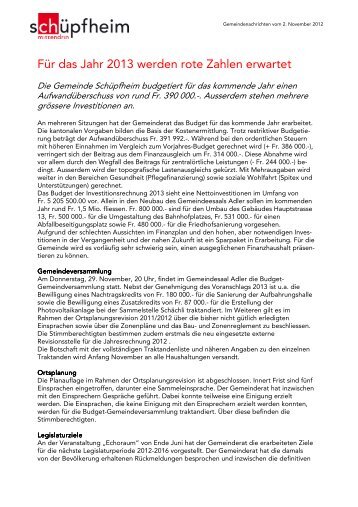 Gemeindenachrichten 02.11.2012 - Gemeinde Schüpfheim