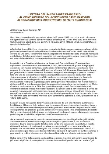 lettera del santo padre francesco al primo ministro del regno unito ...