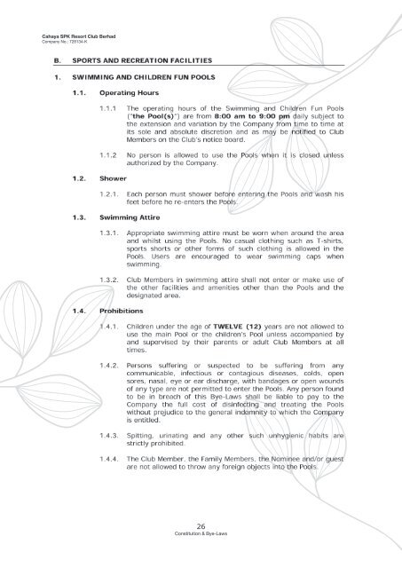 Club Constitution & Bye-Laws - Cahaya SPK Resort Club