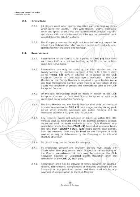 Club Constitution & Bye-Laws - Cahaya SPK Resort Club