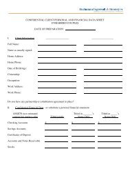 confidential client personal and financial data sheet