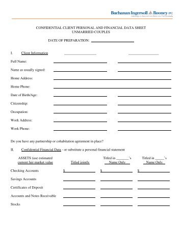 confidential client personal and financial data sheet