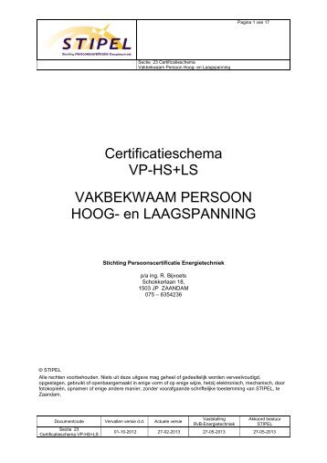 Certificatieschema VP-HS+LS VAKBEKWAAM PERSOON ... - Stipel
