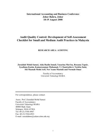 Audit Quality Control: Development of Self-Assessment - Malaysian ...