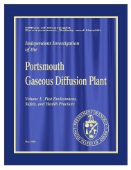 Independent Investigation of the Portsmouth Gaseous Diffusion Plant