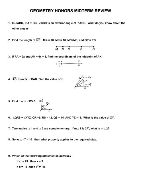 GEOMETRY HONORS MIDTERM REVIEW