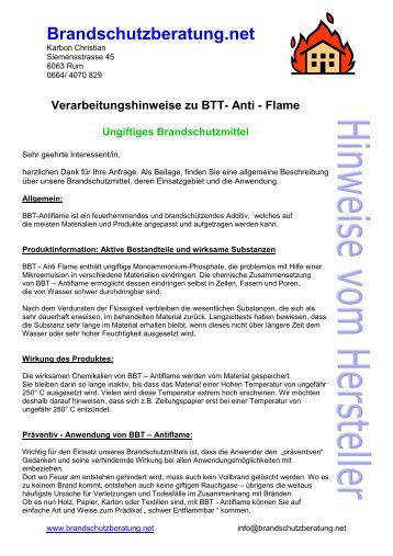 Verarbeitungshinweise zu BTT- Anti - Brandschutzberatung.net