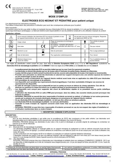 MODE D EMPLOI DES ELECTRODES ECG DE ... - Integral Process