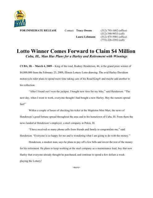 Lotto Winner Comes Forward to Claim $4 Million - Illinois Lottery