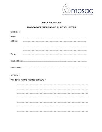 application form for volunteers - Mosac