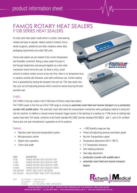 Famos Heat Sealers - Richards Medical