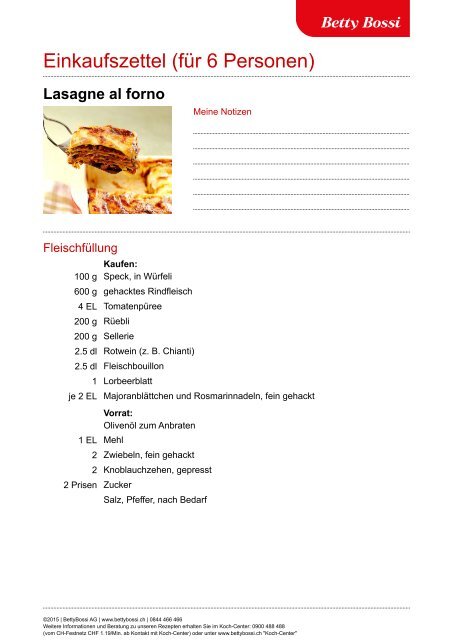 Einkaufszettel (fÃ¼r 6 Personen) - Betty Bossi