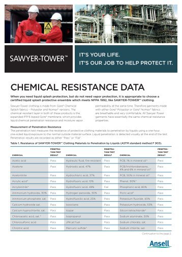 SAWYER-TOWER Chemical Resistance Table - Ansell Protective ...