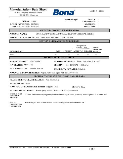 Msds Bona Hardwood Floor Cleaner