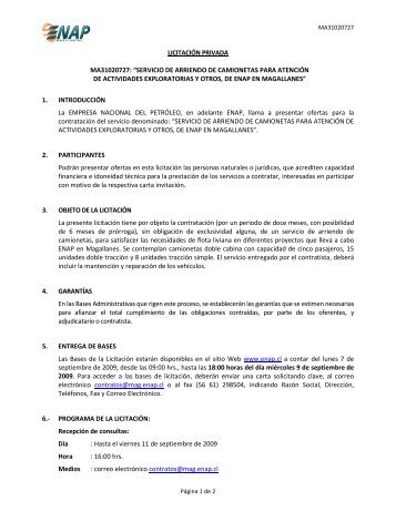 LICITACIÓN PRIVADA MA31020727: “SERVICIO DE ... - Enap