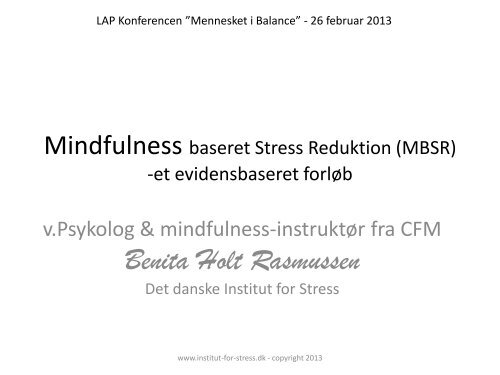 Mindfulness Og Psykisk Lidelse. Af Benita Holt Rasmussen - LAP