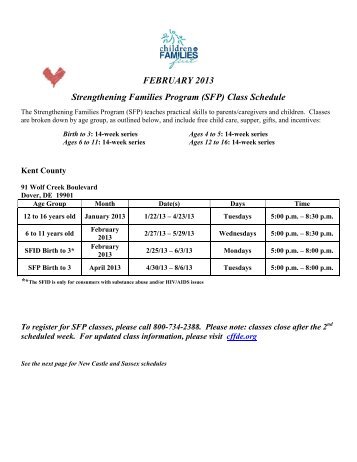 (SFP) Class Schedule - Children & Families First