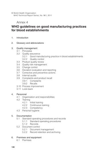 Annex 4 WHO guidelines on good manufacturing practices for blood ...