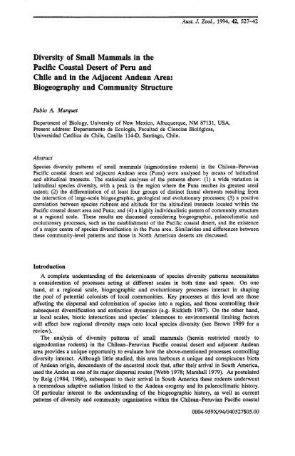 Diversity of Small Mammals in the Pacific Coastal Desert of Peru ...