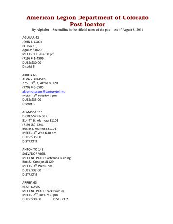 Post web list.pdf - The American Legion Department of Colorado