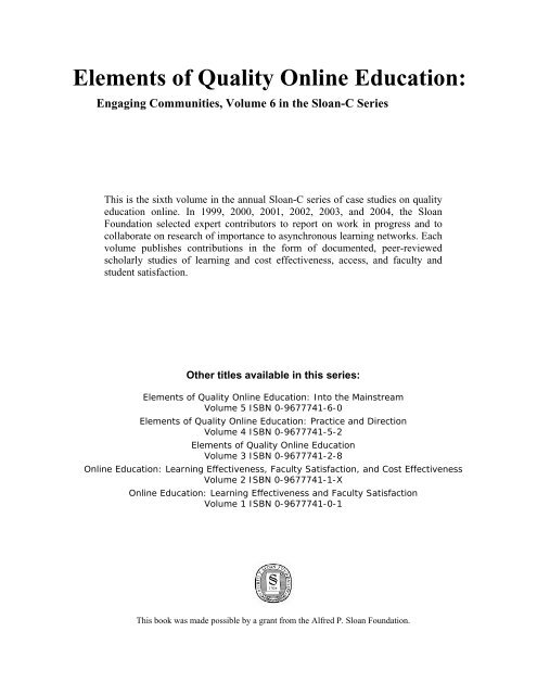 Elements of Quality Online Education cation