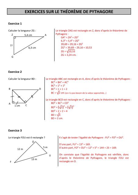 exercices sur le thÃ©orÃ¨me de pythagore - CAPES de Maths