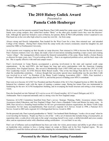 The 2010 Halsey Gulick Award Pamela Cobb Heuberger