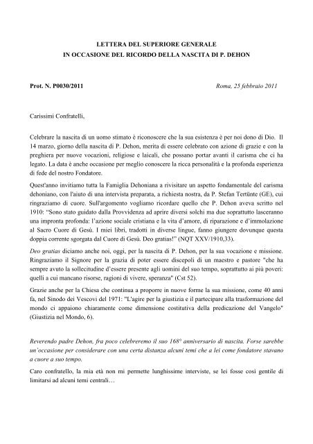 LETTERA DEL SUPERIORE GENERALE - casasantamaria.it