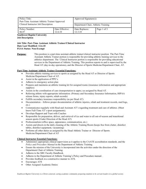 Part-Time Assistant Athletic Trainer/Approved Clinical Instructor Job ...