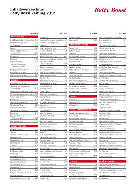 Inhaltsverzeichnis Betty Bossi Zeitung 2012