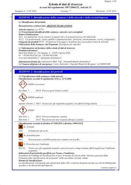 Scheda di Sicurezza ARGONIT PLURI ATTIVO - Pellonisrl.it