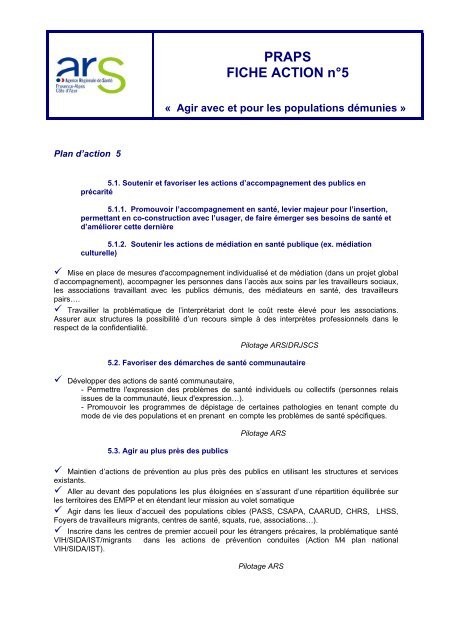 La fiche action de l'objectif gÃ©nÃ©ral nÂ°5 - ARS Paca