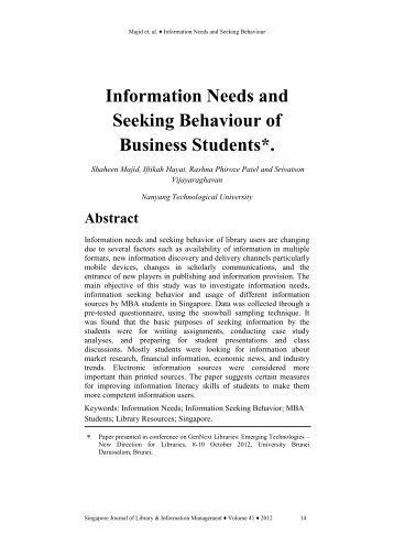 Information Needs and Seeking Behaviour of Business Students*.