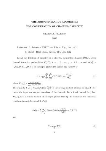 The Arimoto-Blahut Algorithm for Calculation of Channel Capacity