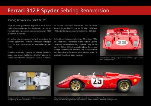 Ferrari 312 P Spyder Sebring Rennversion1969 - CMC