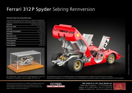 Ferrari 312 P Spyder Sebring Rennversion1969 - CMC