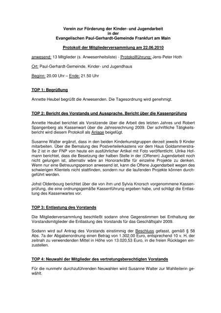 Protokoll der Mitgliederversammlung 2010 - Paul-Gerhardt ...