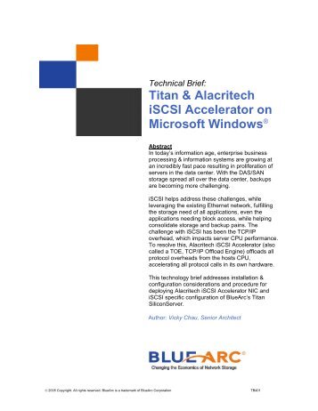 Titan SiliconServer and Alacritech iSCSI Accelerator - ModernTech ...