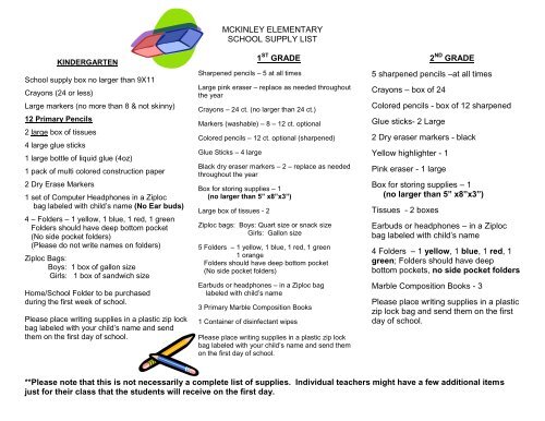 MCKINLEY ELEMENTARY SCHOOL SUPPLY LIST - Abington ...