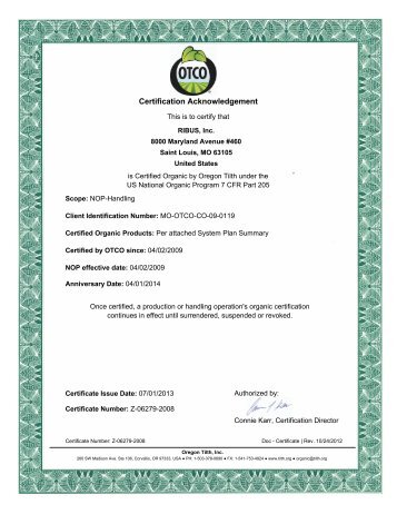 Certification Acknowledgement - RIBUS
