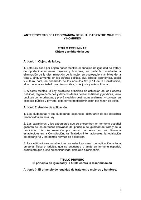 Anteproyecto de Ley OrgÃ¡nica de Igualdad entre Mujeres y Hombres