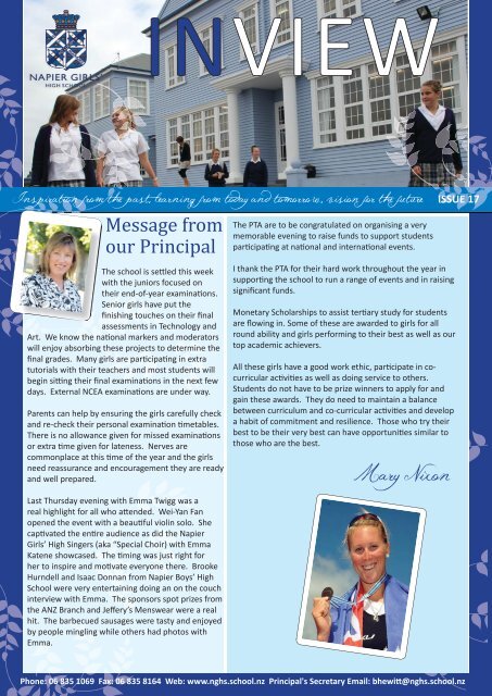 Mary Nixon Message from our Principal - nghs.school.nz