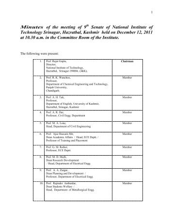 Minutes of the meeting of 9 Senate of National ... - NIT Srinagar