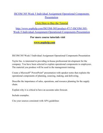 ISCOM 305 Week 5 Individual Assignment Operational Components Presentation/Uophelp