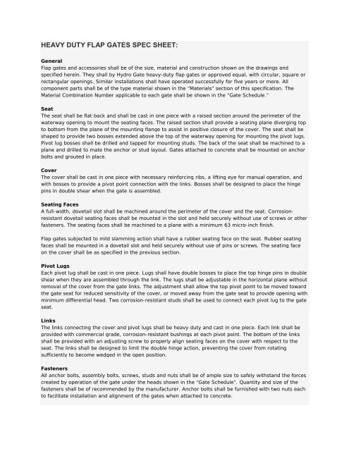 HEAVY DUTY FLAP GATES SPEC SHEET: - Armtec