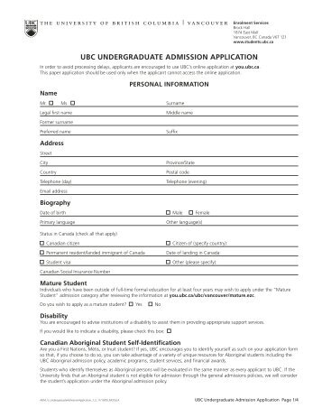 UBC UndergradUate admission appliCation