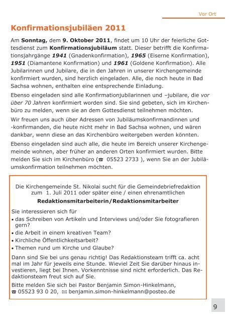 Gemeindebrief - Startseite | Kirchengemeinde St. Nikolai Bad Sachsa