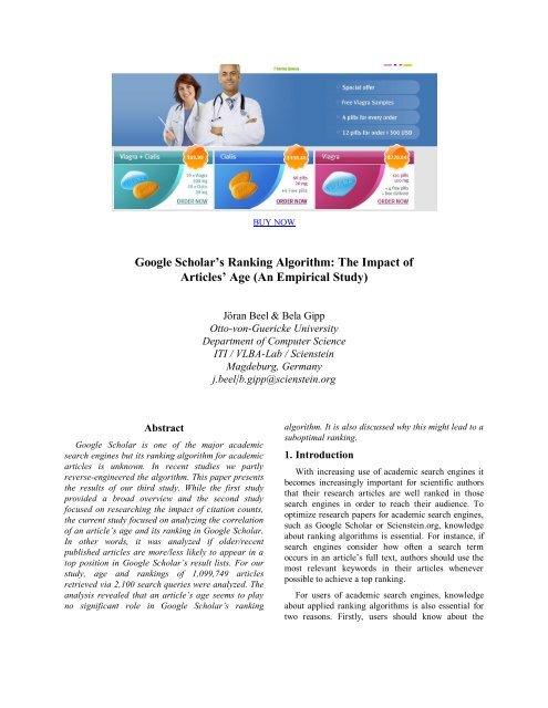Google Scholar S Ranking Algorithm The Impact Of Ja Ran Beel