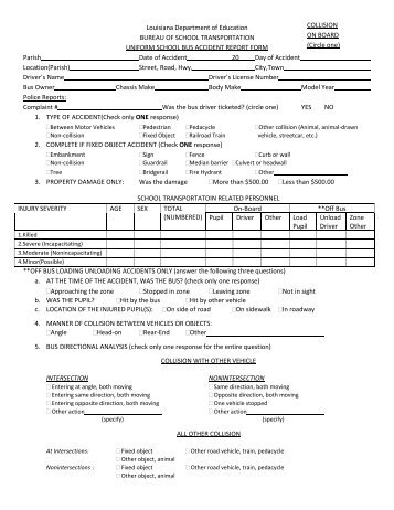 Uniform School Bus Accident Report Form - Tangipahoa Parish ...