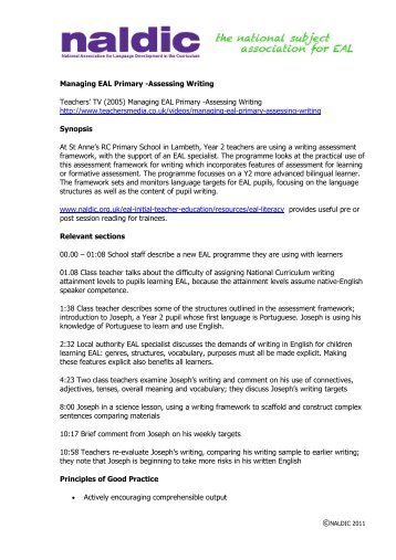 Managing EAL Primary Assessing Writing (58kb) - NALDIC